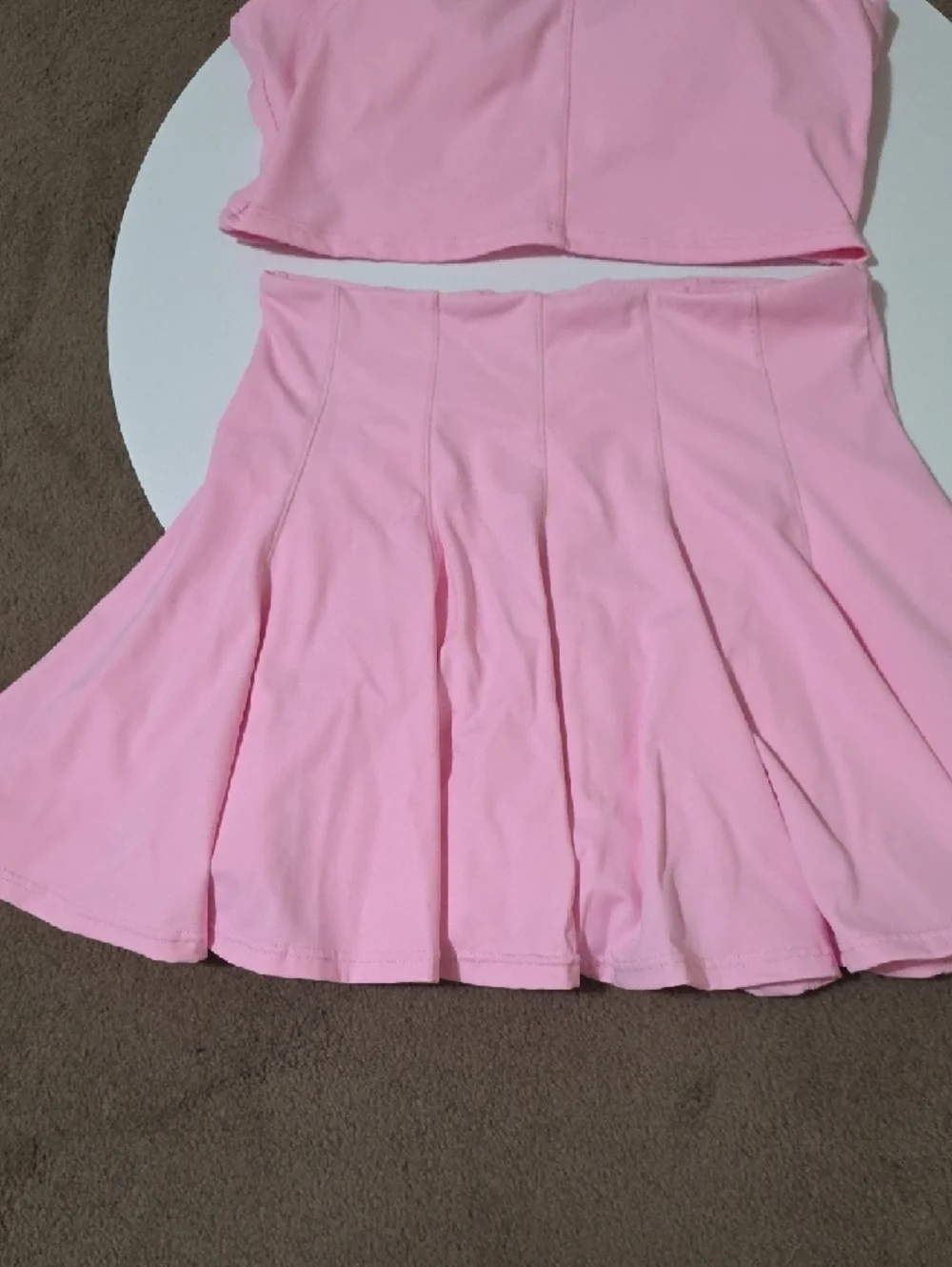 Pink Hooded Crop Top and Skater Skirt Set